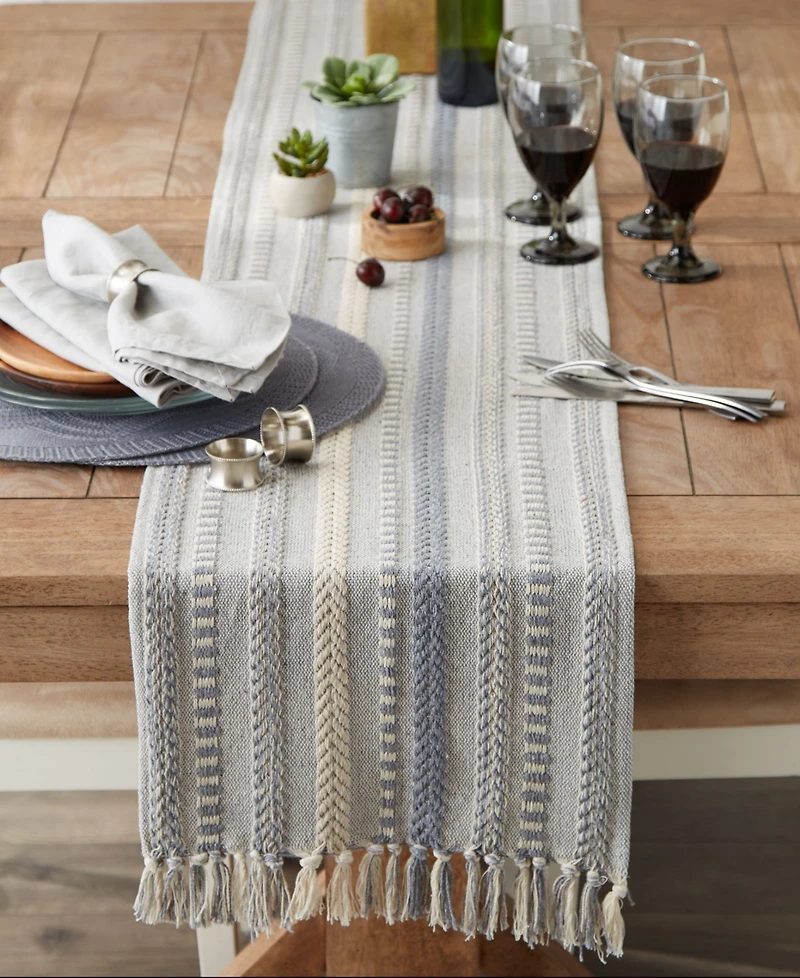 Design Imports Braided Stripe Jacquard Fringe Table Runner, 15" x 108"