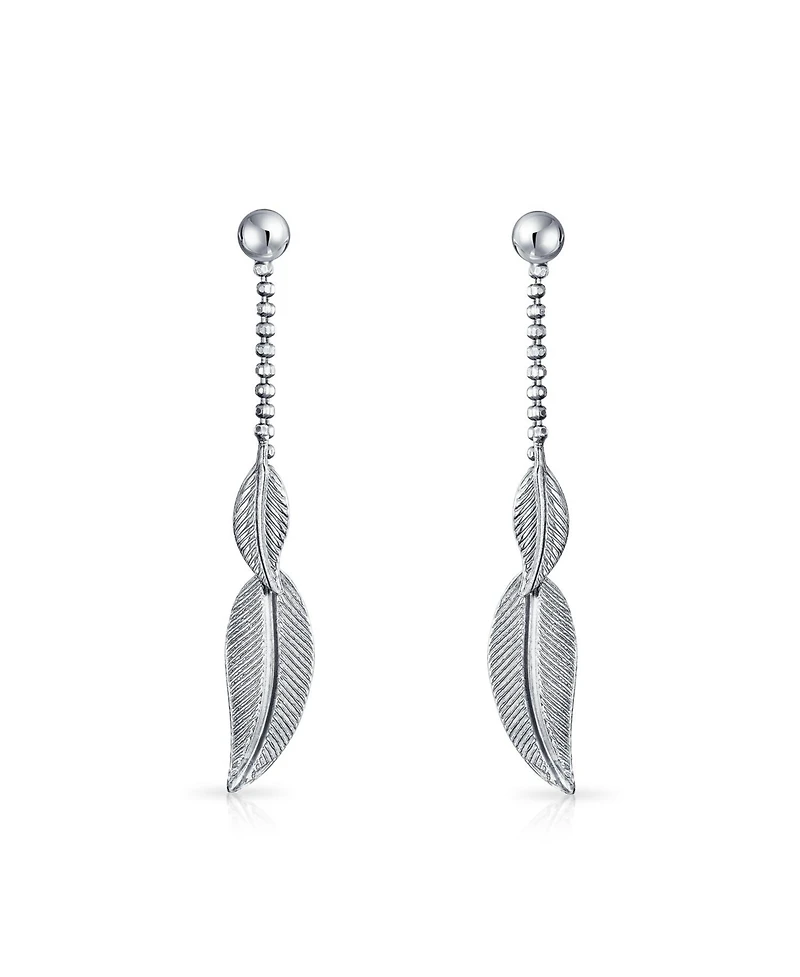 Bling Jewelry Native American Style Dangle Earrings with Feather Leaf Design in Sterling Silver