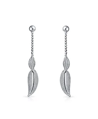 Bling Jewelry Native American Style Dangle Earrings with Feather Leaf Design in Sterling Silver