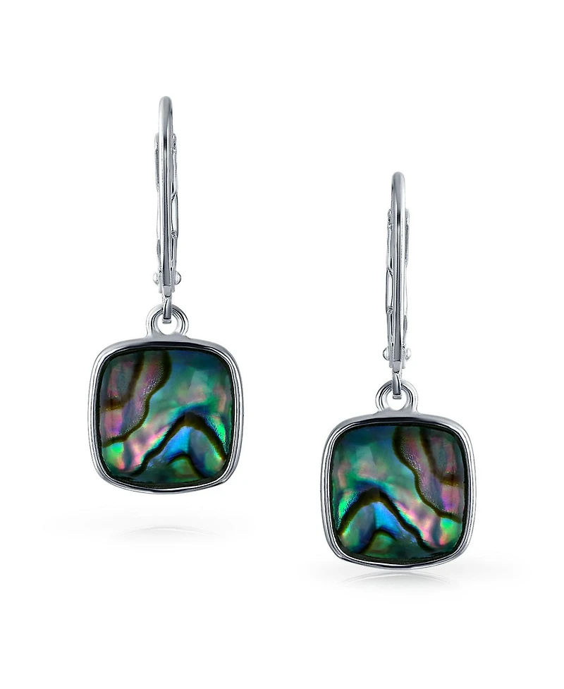 Bling Jewelry Geometric Iridescent Abalone Shell Square Teardrop Dangle Earrings Sterling Silver