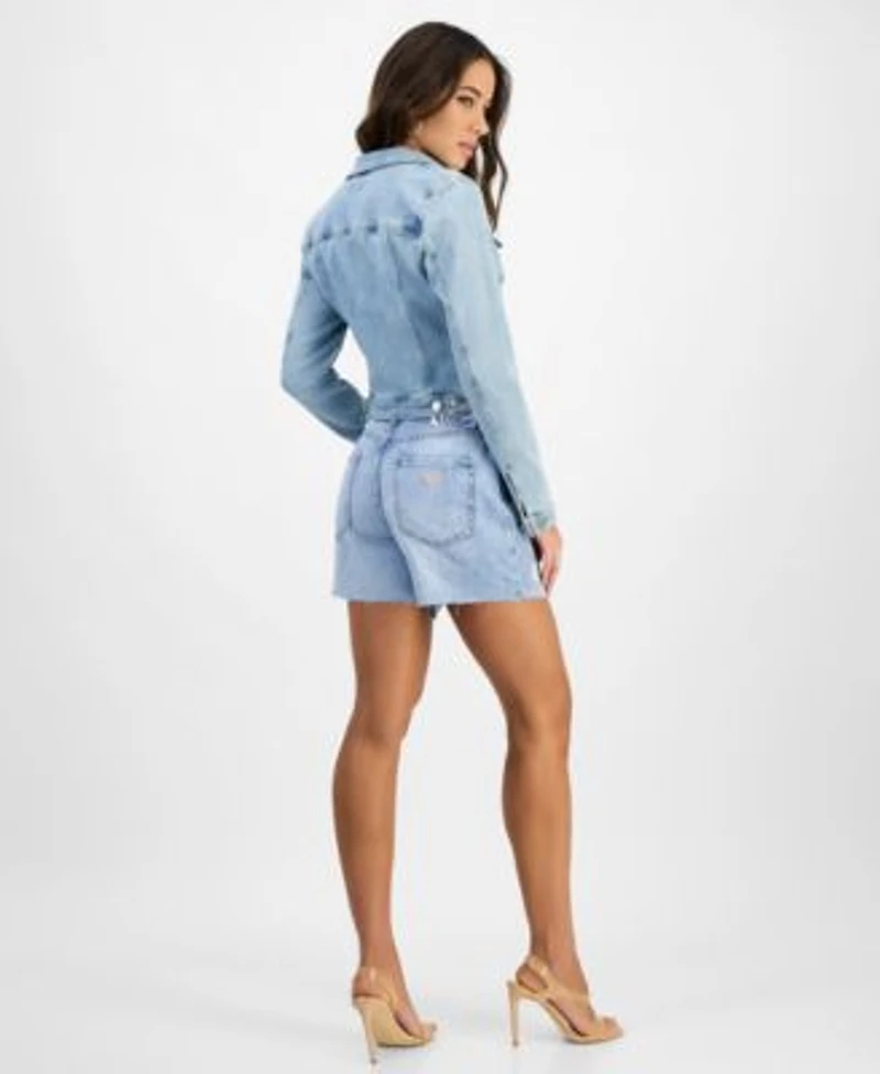 Guess Denim Trucker Jacket Pinup Graphic T Shirt Relaxed Denim Shorts