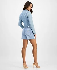 Guess Denim Trucker Jacket Pinup Graphic T Shirt Relaxed Denim Shorts