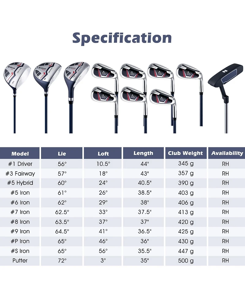 11 Pieces Complete Golf Club Package Set-Blue