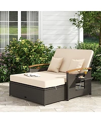 Outdoor Wicker Daybed with Folding Panels and Storage Ottoman