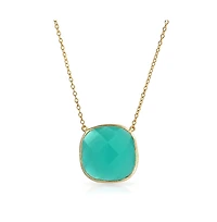 Bling Jewelry Exquisite Teal Blue-Green Faceted Stone Pendant Necklace Gold Plated Silver