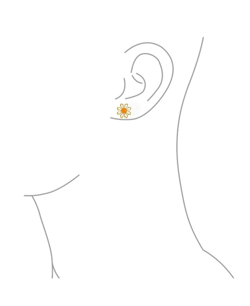 Bling Jewelry Orange Fire Opal Daisy Flower Stud Earrings 14K Gold Sterling Silver