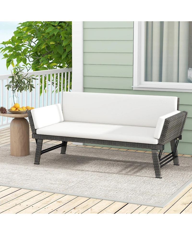 Outdoor Convertible Sofa Daybed with Adjustable Armrests for Balcony