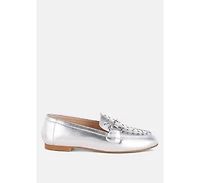 Estafa Horsebit & Studs Metallic Pleather Loafers Women