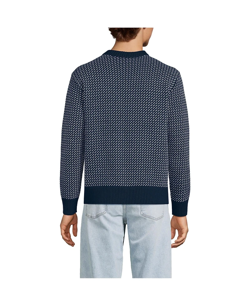 Lands' End Men's Drifter Jacquard Button Up Crewneck Sweater