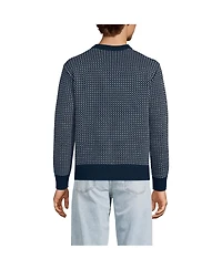 Lands' End Men's Drifter Jacquard Button Up Crewneck Sweater