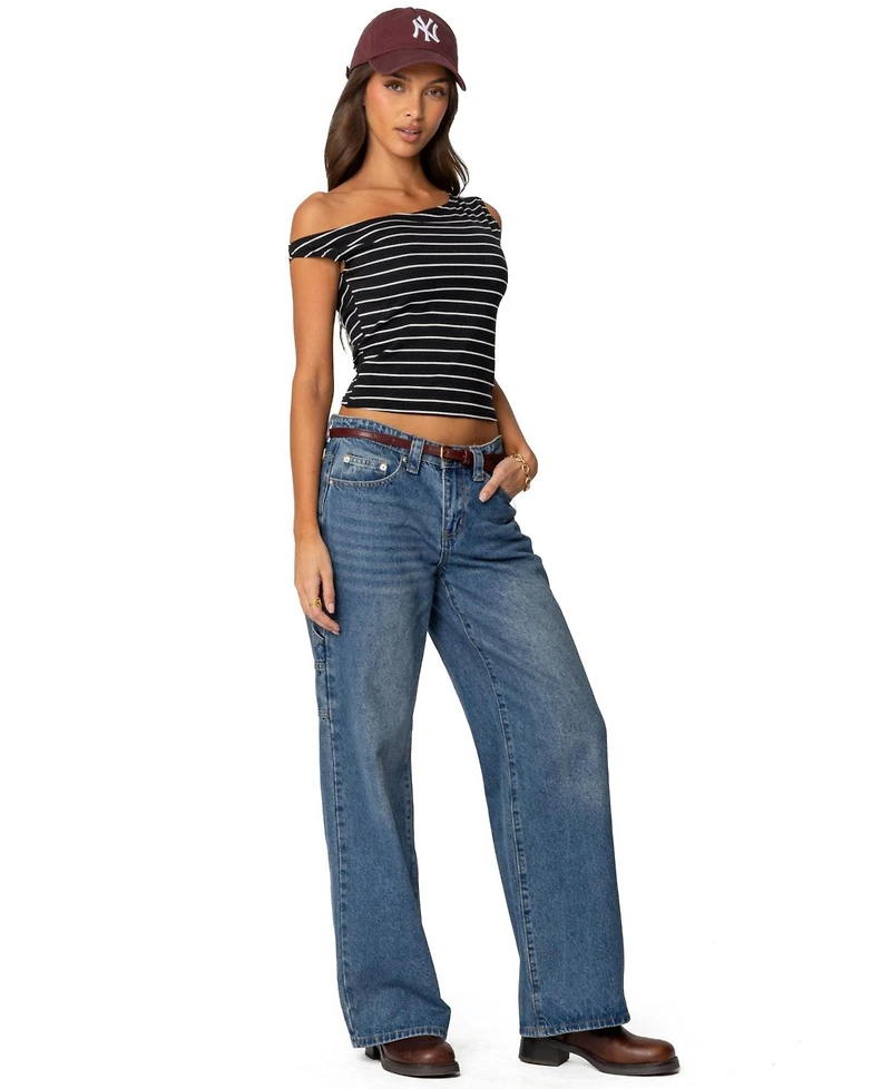 Edikted Women's Keryn Striped Asymmetric Top