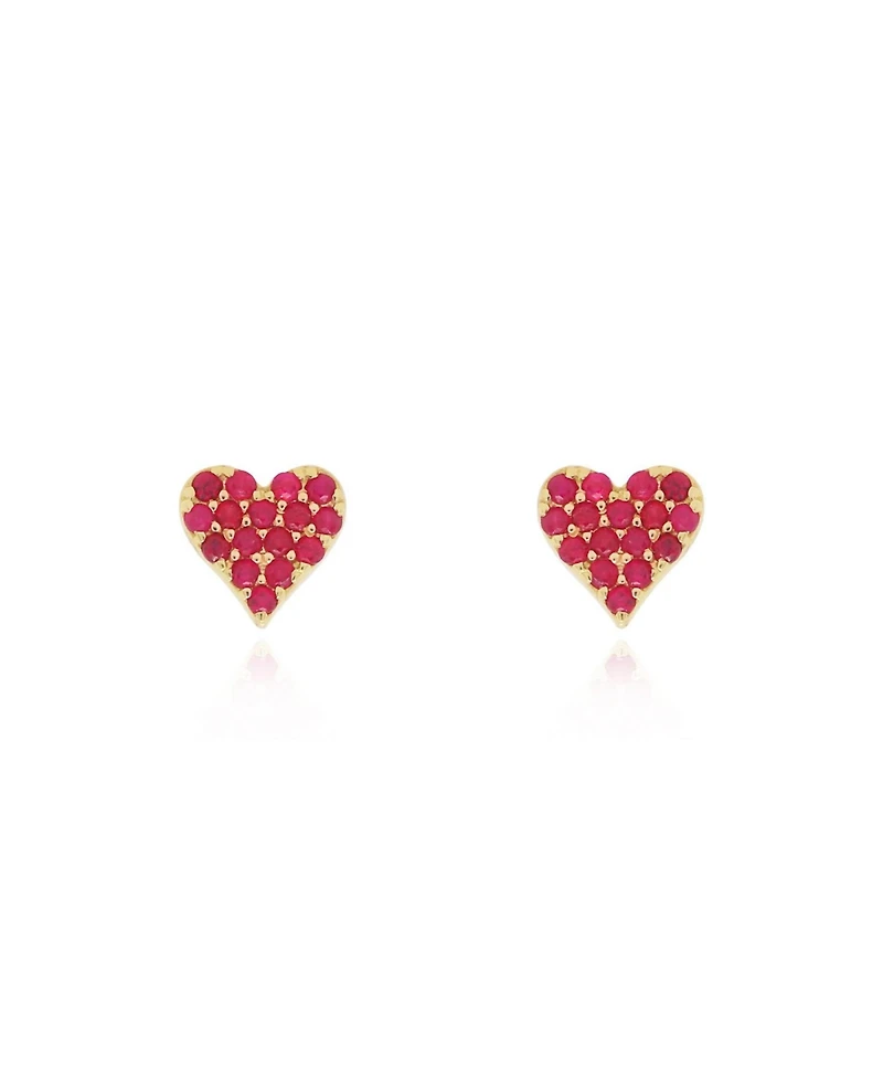 The Lovery Ruby Heart Stud Earrings 14K Gold