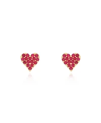 The Lovery Ruby Heart Stud Earrings 14K Gold