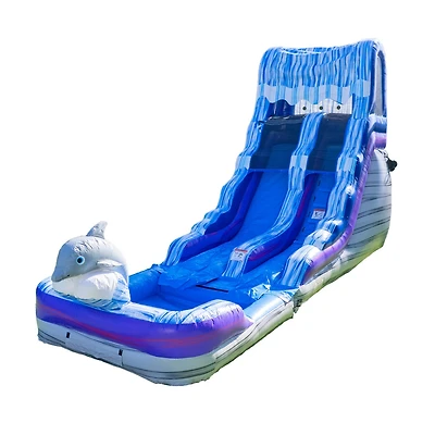 HeroKiddo 16FT Dolphin Inftatable Water Slide with Detachable Pool & Air Blower, Commercial Grade, 100% Pvc Vinyl, Outdoor Backyard, Kids and Adults,