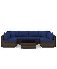 7 Pieces Patio Rattan Furniture Set with Sectional Sofa Cushions