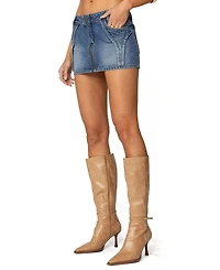 Edikted Womens Anne Zip Up Denim Mini Skirt
