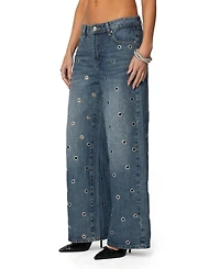 Edikted Womens Jainie Grommet Low Rise Jeans