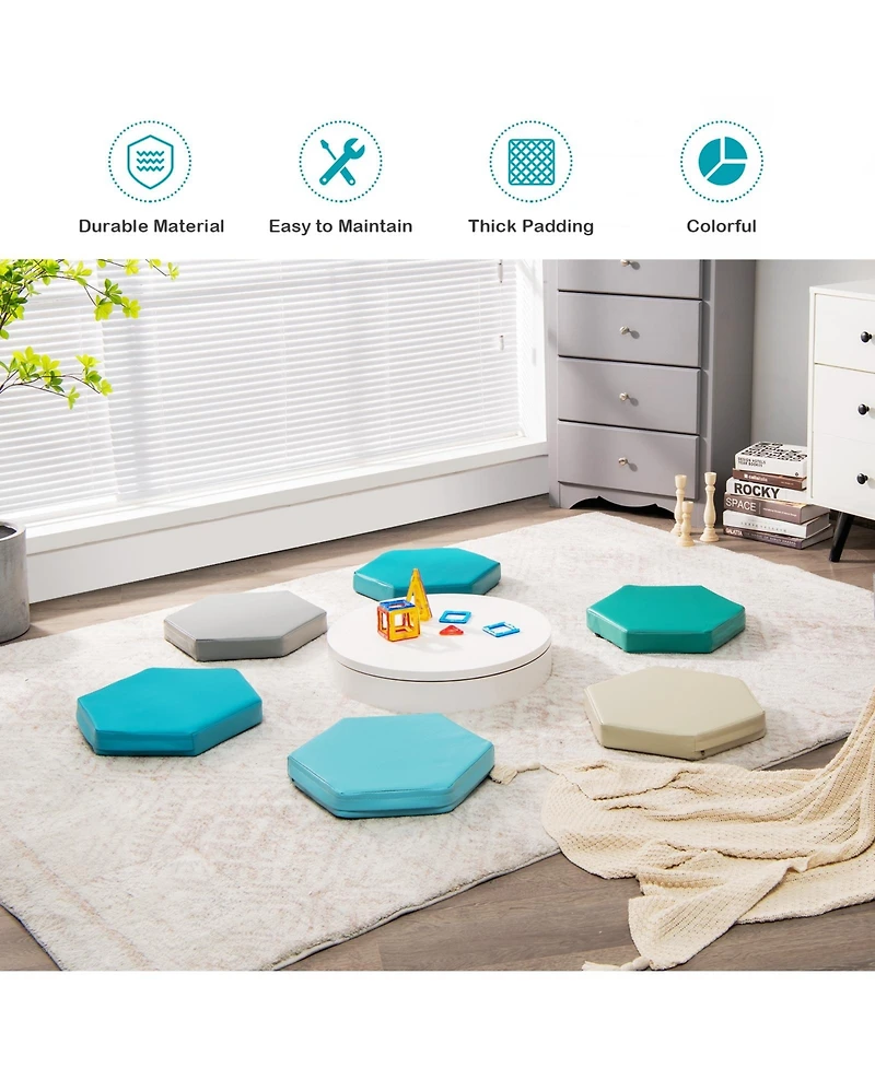 6 Pieces Multifunctional Hexagon Toddler Floor Cushions Classroom Seating with Handles