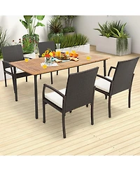 2 Pieces Patio Wicker Dining Armchair Set with Soft Zippered Cushion