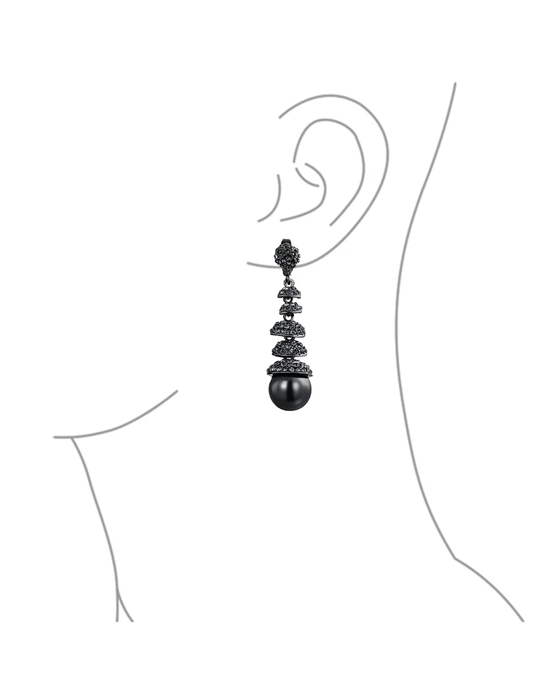 Bling Jewelry Crystal Disc Ball Dangle Simulated Pearl Earrings Formal Holiday Party Black Teardrop