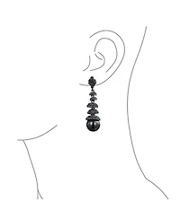 Bling Jewelry Crystal Disc Ball Dangle Simulated Pearl Earrings Formal Holiday Party Black Teardrop