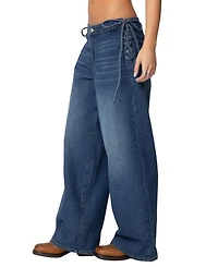 Edikted Womens Katt Lace Up Baggy Jeans