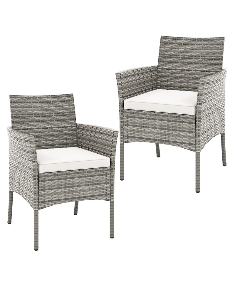 2 Pieces Outdoor Pe Rattan Armchairs with Cozy Seat Cushions