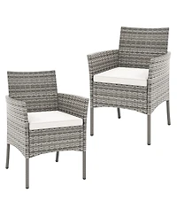 2 Pieces Outdoor Pe Rattan Armchairs with Cozy Seat Cushions