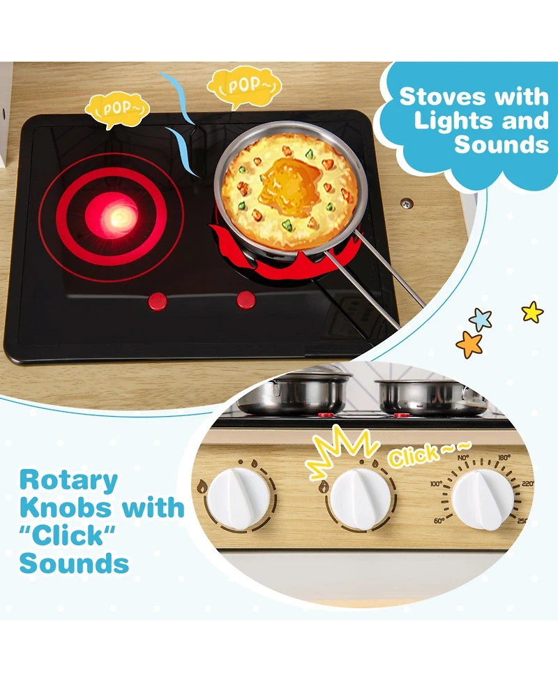 Kids Kitchen Playset with Lights, Sounds, Microwave, Stoves, Sink, Oven & Cooking Accessories