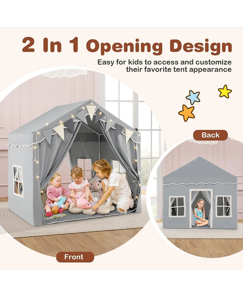 3-4 Kids Large Play Tent House with 2 Opening Doors and Star Lights