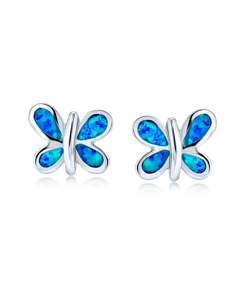 Bling Jewelry Blue Opal Butterfly Stud Earrings Sterling Silver Jewelry