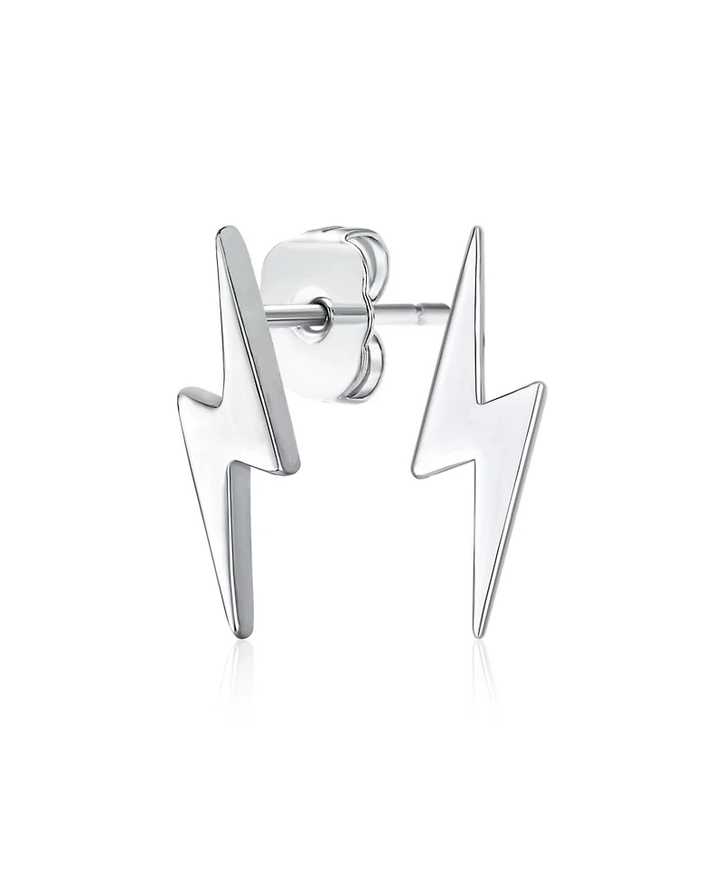 Bling Jewelry Minimalist Lightning Bolt Pendant Necklace and Stud Earrings Set Sterling Silver