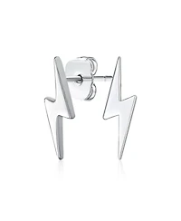 Bling Jewelry Minimalist Lightning Bolt Pendant Necklace and Stud Earrings Set Sterling Silver