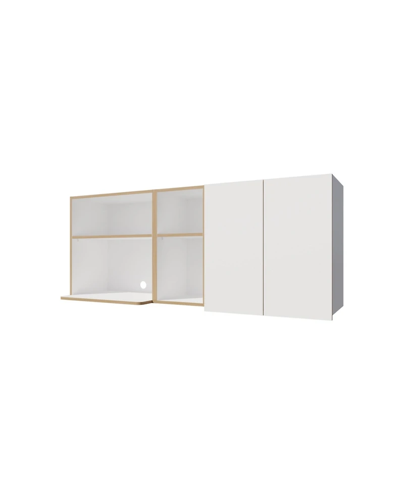 Fm Furniture Wall-Mounted Kitchen Cabinet with Microwave Space, Open Shelves, and Double Doors – Natural Oak and White