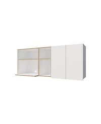 Fm Furniture Wall-Mounted Kitchen Cabinet with Microwave Space, Open Shelves, and Double Doors – Natural Oak and White