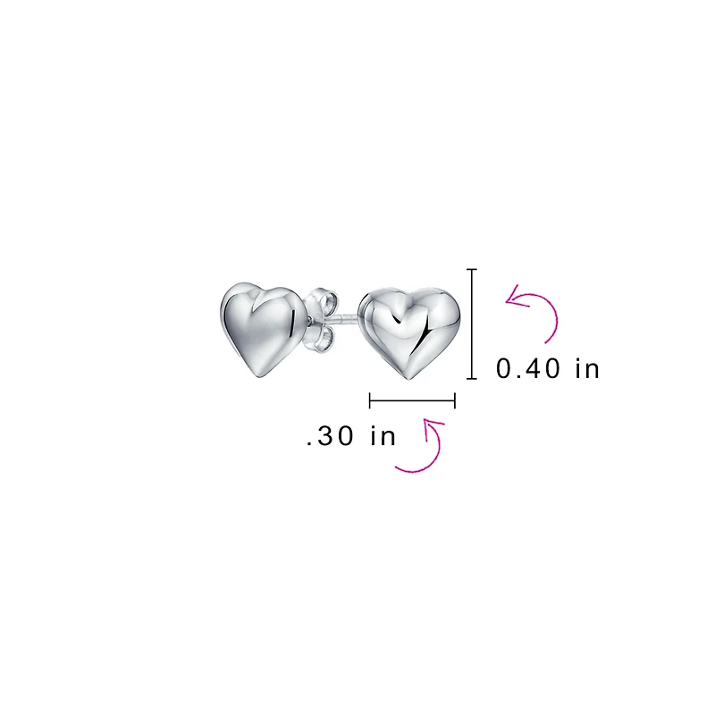 Bling Jewelry Small Heart Shaped Puffed Stud Earrings Sterling Silver 8MM
