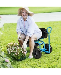 Costway Rolling Garden Cart Height Adjustable Scooter with Swivel Seat & Tool Storage