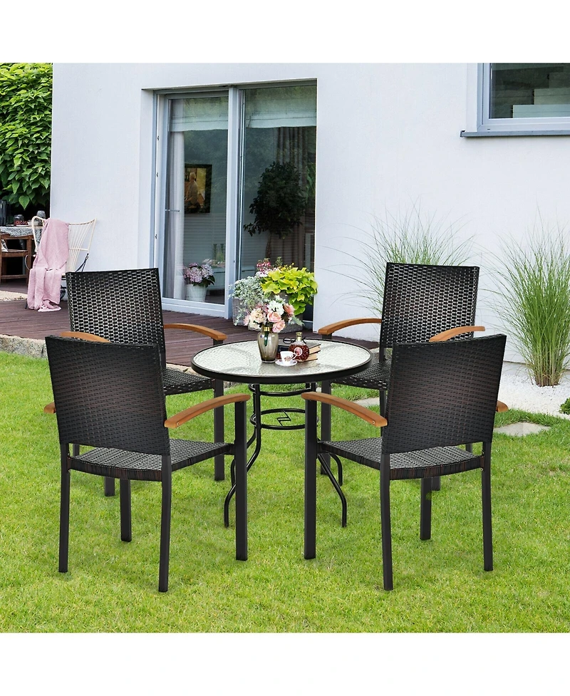 Set of 4 Outdoor Patio Pe Rattan Dining Chairs with Powder-coated Steel Frame