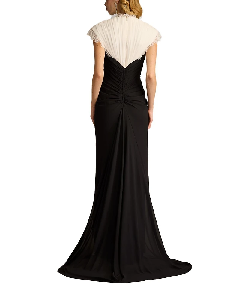 Tadashi Shoji Amelie Lace Trim Chiffon Gown