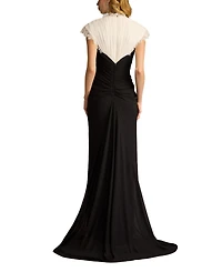Tadashi Shoji Amelie Lace Trim Chiffon Gown