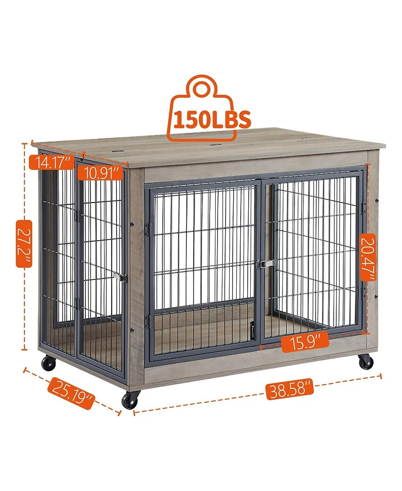 Furniture Style Dog Cage Crate with Double Doors Rustic Brown