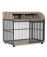 44'' Heavy Duty Large Dog Crate Furniture for Large Medium Dog with Lockable Wheels Grey