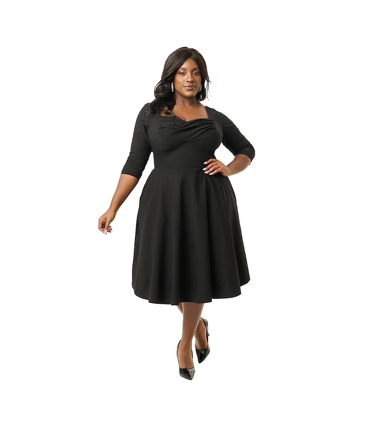 Unique Vintage Plus Pleated Bust Swing Dress