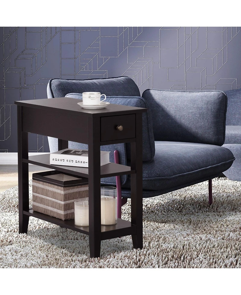 3-Tier End Table with Drawer, Slideway, and Double Shelves Modern Accent Table for Living Room
