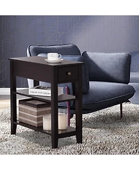 3-Tier End Table with Drawer, Slideway, and Double Shelves Modern Accent Table for Living Room
