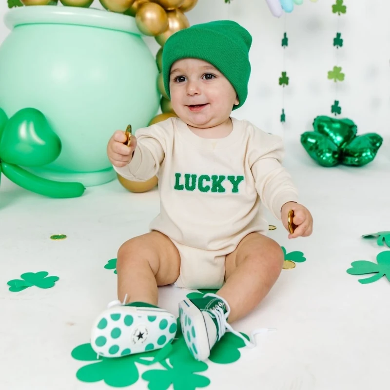 Sweet Wink Baby Boys Boy Lucky Varsity Patch St. Patrick's Day Long Sleeve Romper