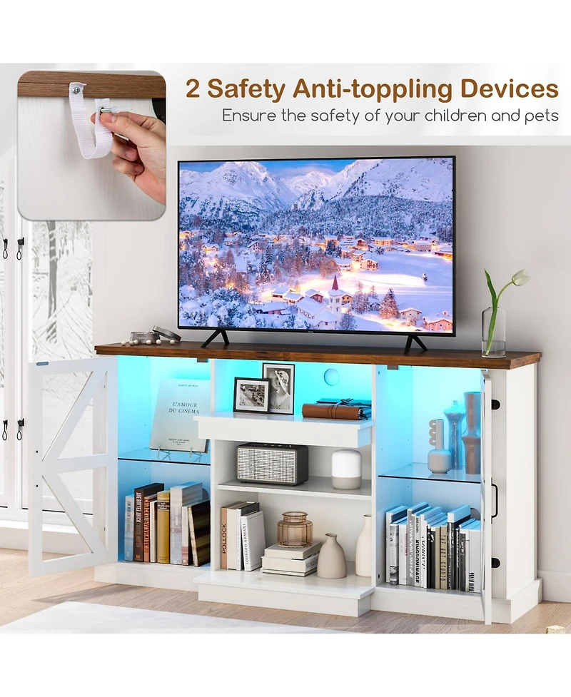 Media Console Table with 3-Level Shelves & 22 Dynamic Led Modes Modern Tv Stand for Living Room