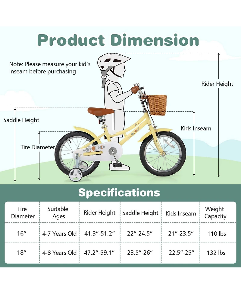 4–7 Year Old Kids Bicycle with Bell, Reflectors
