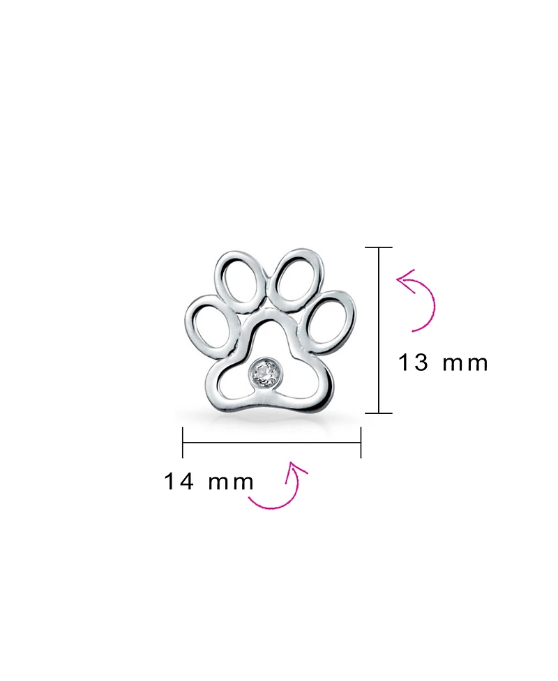 Bling Jewelry Bff Cz Stud Earrings Pet Lovers with Cat Dog Paw Print in Sterling Silver