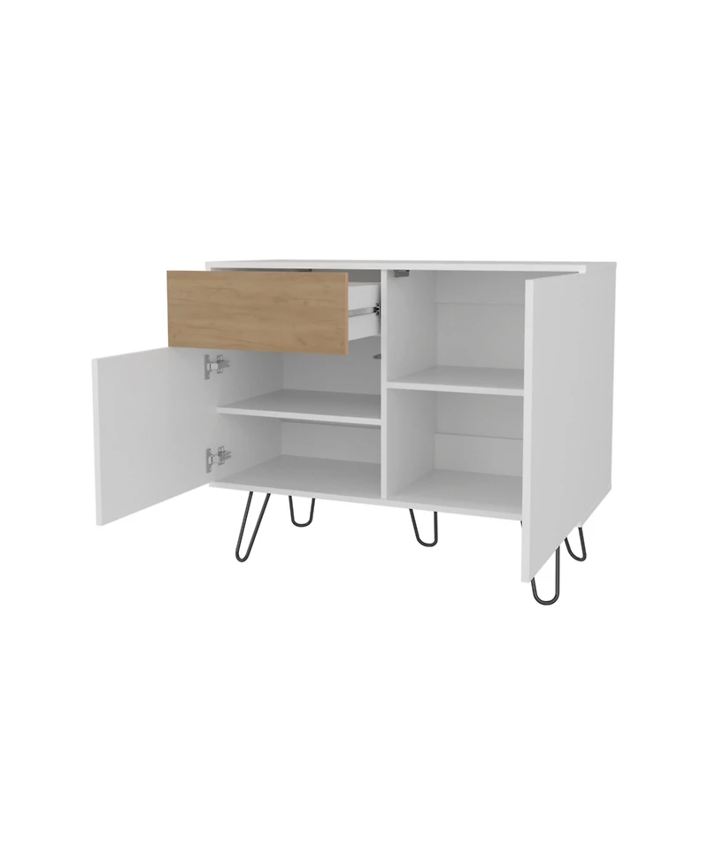 Fm Furniture Red Rock Sideboard with Hairpin Legs, White and Natural Oak Finish